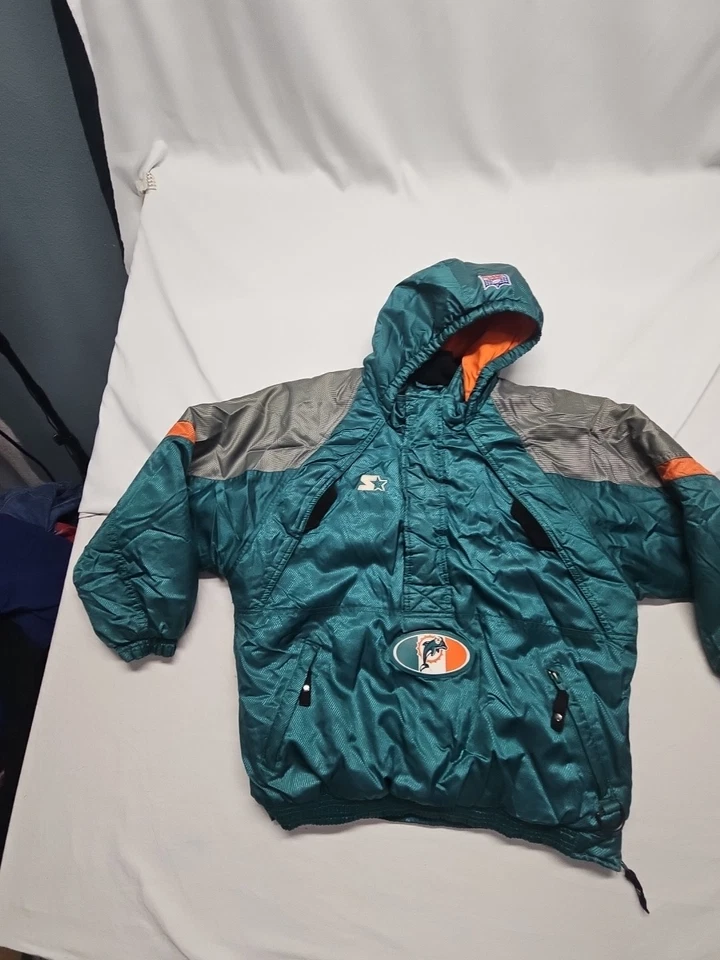 Chaqueta con Capucha Miami Dolphins Vintage Años 90 Starter Pro Line 1/2 Cremallera Juvenil Talla M Foto 2 de 4