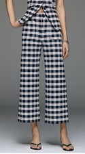 NWT Anthropologie Maeve Colette High-Rise Wide-Leg cropped Navy Check Pants 33 