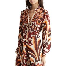 Farm Rio Printed Long Sleeve Maxi Dress Button Down Boho Chic Size S