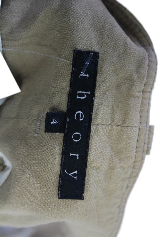 Mini Pantalones Cortos Informales Theory Mujer Lino Tiro Bajo Caqui Talla 4 Foto 4 de 4
