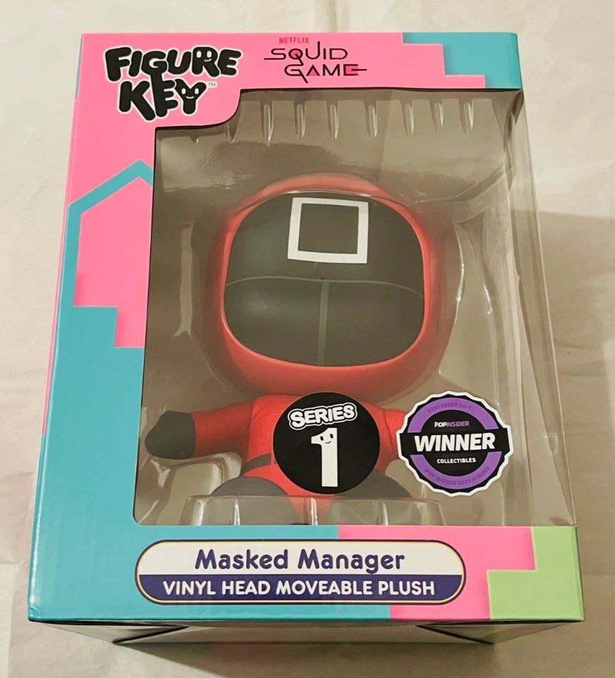 NUEVO Netflix Calamar Juego Figura Llave GESTOR ENMASCARADO Cabeza de Vinilo Movible 8" Peluche Foto 2 de 4