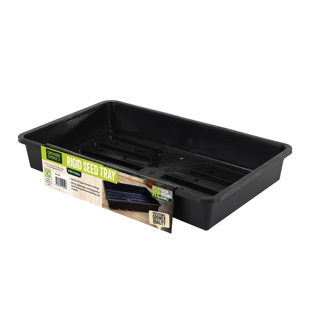 Growers Choice 2 Pack Rigid Seed Tray with drainage holes 36cm Black Plastic