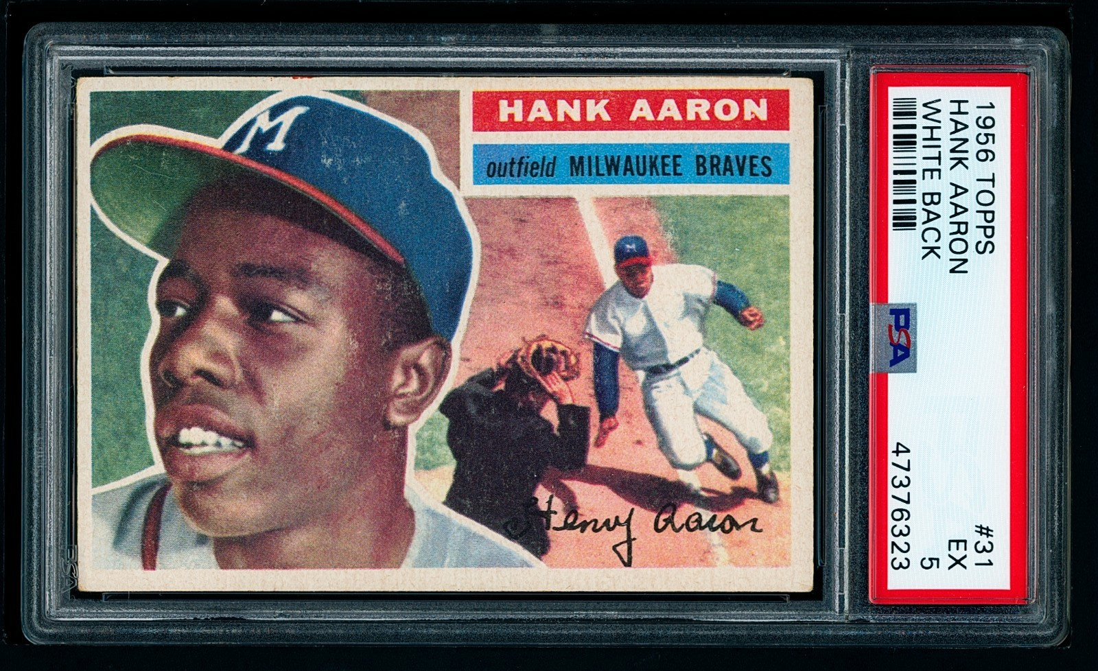 1956 Topps WHITE Back #31 Hank Aaron HOF PSA 5 Beautiful Example