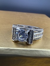 925 Sterling Silver CZ Engagement Ring Art Deco Style Baguette Halo Size 6