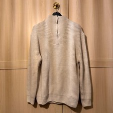 Zara Men's Cream Quarter Zip Ribbed Knit Jumper XL Off White Wool Blend Sweater