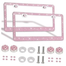 2 Pack Bling License Plate Frames Premium Sparkly License Plate Frame for Pink