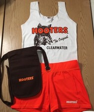 New HOOTERS Uniform Halloween Costume Tank/Short/Pouch Clearwater Florida LARGE