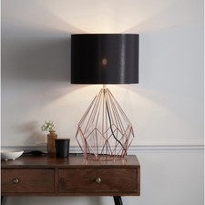 Table Lamp Modern Copper Effect Bedside Light Black Drum Shade For Any Room
