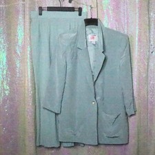 3 PIECE PASTEL AQUA SET M/14 Vintage Silk Top Pants Jacket Office Lightweight