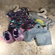 BUILD A BEAR WORKSHOP SEQUIN DRESS W/SHOES  JEAN SHORTS T-SHIRT OUTFITS