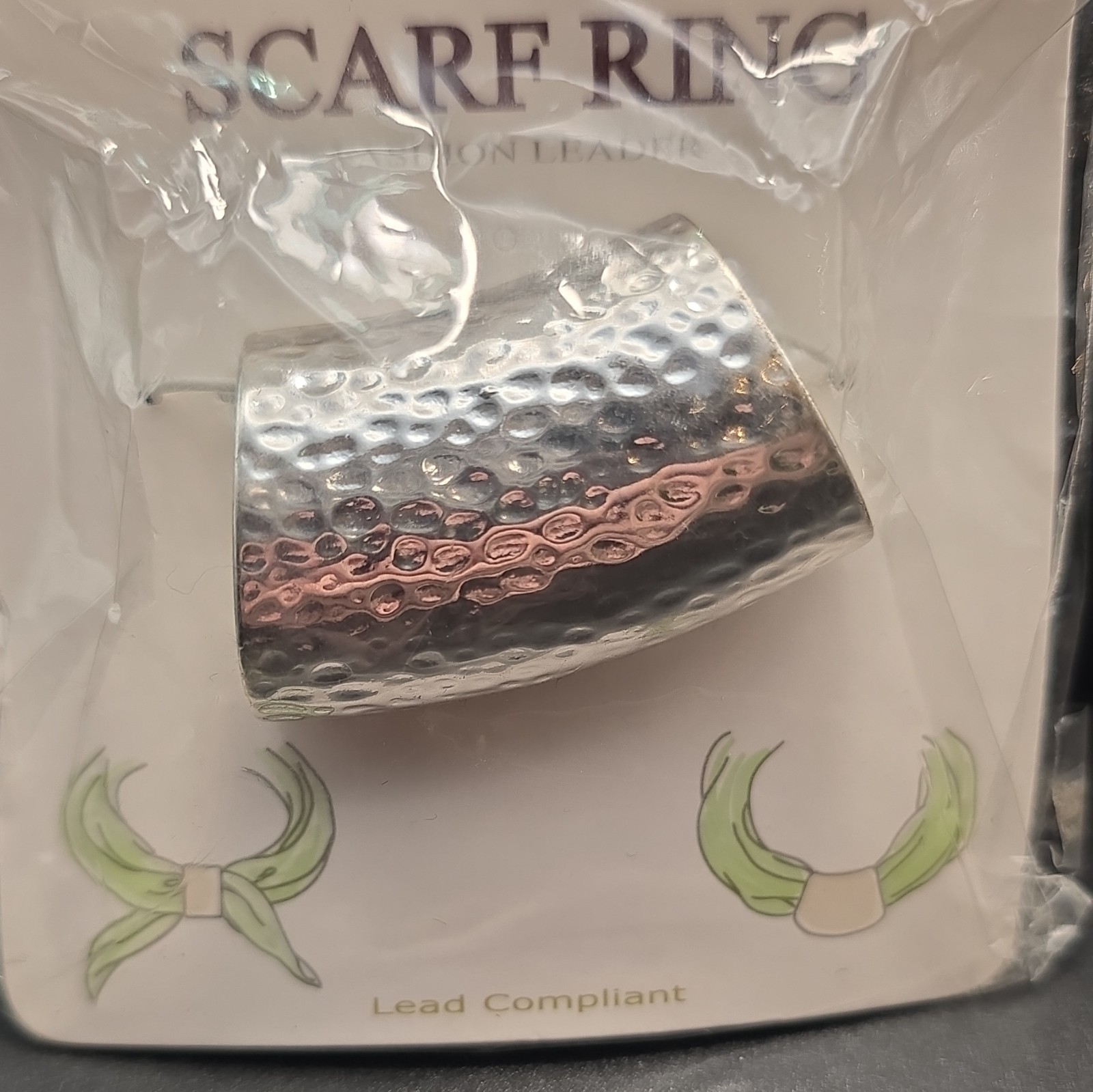 Women's Silver Tone Hammered Textured Metal Scarf Ring Accessory