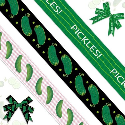 3 Rolls 15 Yards Pickle Ribbon 3/5 Inch Cucumber Printed Grosgrain Craft Trim