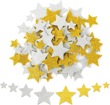 Foam Star Stickers, 100 Pcs Gold and Silver Star Stickers 4 Size Self Adhesive F