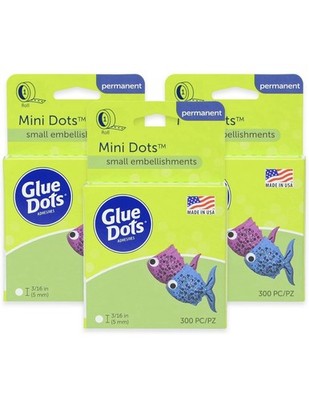 BULK 3 Pack Glue Dots Mini Dot Roll Adhesive 3/16'' 300 dots per pack