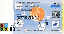 TICKET: WORLD CUP 1998 FRANCE - Holland v Belgium (@ Saint Denis) MATCH 8