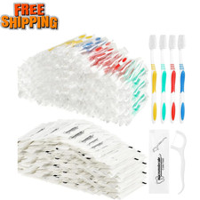 300 Pcs Individually Wrapped Toothbrushes Bulk with Dental Floss Set 100 Soft Br