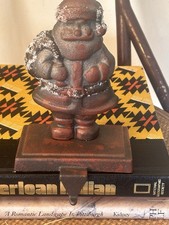 Vintage Santa Christmas Cast Iron Stocking Hanger Mantle Hook Snowflake Snow