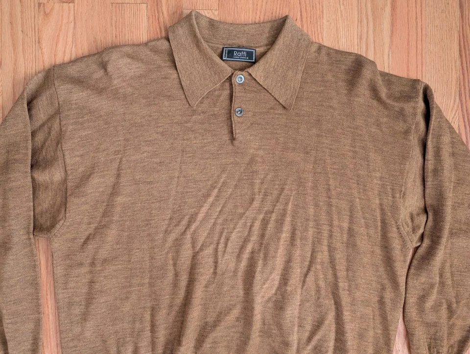 RAFFI LINEA UOMO Italy Men 1/4 button Sweater 100% Merino Wool Large Collar Polo - Image 3 of 4