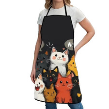 Cute Cat Kitchen Apron Black Adjustable Cooking Baking Apron Gift for Cat Lover