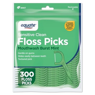 Sensitive Teeth Dental Floss Picks with Mouthwash, Extra Clean Mint Flavor, 300