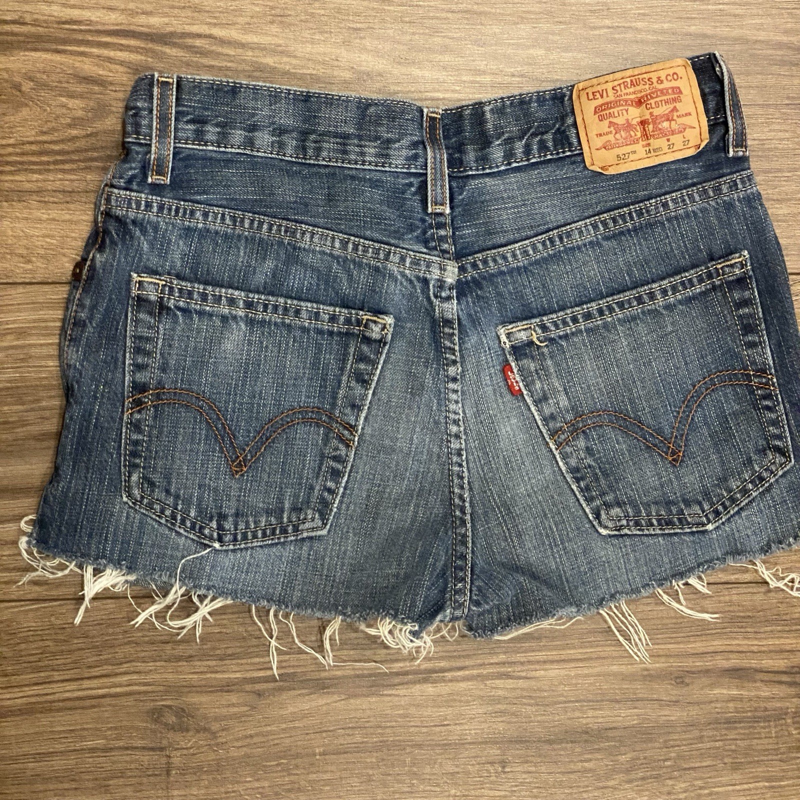 Levis 527 VTG Tribal Woven Print Custom Cut Off Size 14 Womens 90’s Boho Hippie thumbnail 2