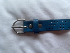 Vintage Teal Split Leather Belt. Made In France. Length 90 cm.
