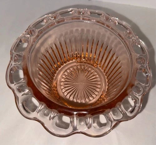 Old Colony Lace Edge Pink Depression Glass Flower Bowl Anchor Hocking Vintage