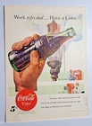 Vintage 1948 Work Refreshed Coke Coca Cola  11x14 ad