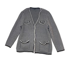 Talbots Tipped Tweed Cardigan Sweater Jacket Women's 2X Black White Work Career