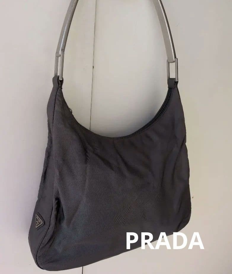 Prada Gray Nylon Shoulder Bag Triangular Logo Use… - image 1