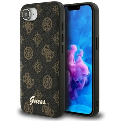 Guess Peony Script Logo MagSafe Hülle für iPhone 16e Schwarz