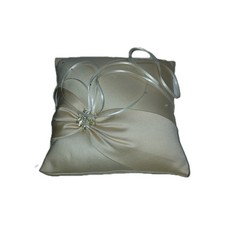 Wedding Ring Pillow Cushion White Gold Satin 18x18cm