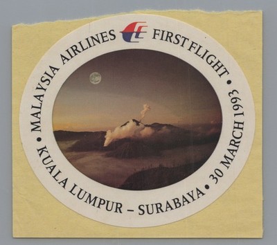 Malaysia Airlines Kuala Lumpur nach Surabaya Erstflug Aufkleber 1993 Label MAS