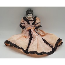 Antique China Head Doll Low Brow Black Hair Brown Boot Feet 9in 1880s Vintage