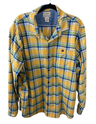 LL Bean Yellow Plaid Medium Tall MT 'BEAN FLEX' All Season Flannel Shirt