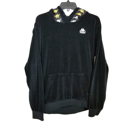 Kappa Men's Velour Hoodie Pullover Sz XL Black Y2K Sweatshirt Logo