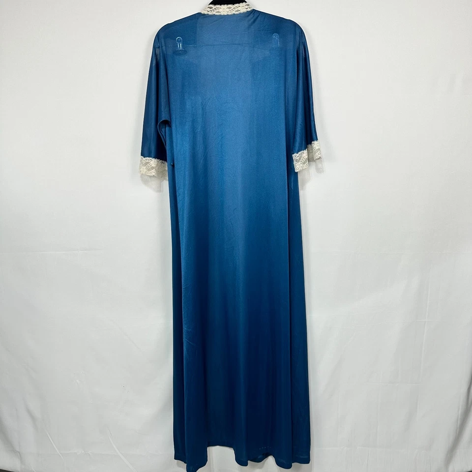 Vintage 60s Nylon Lace Robe-Aqua Blue Sears Nylon RN 16005 Petite Small NO TIE - Image 3 of 4