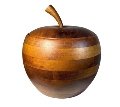 Wooden Apple Ice Bucket With Aluminum Liner & Lid 9'' Tall MCM Vintage Heavy