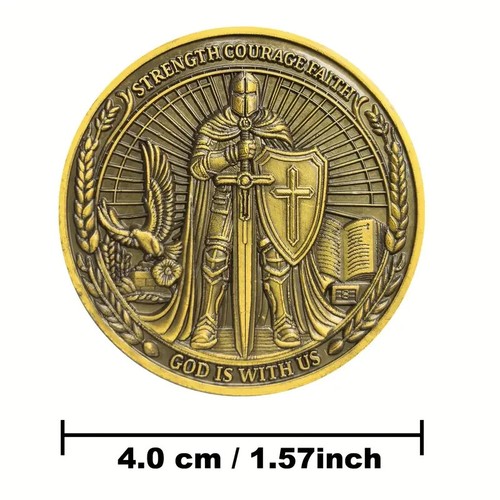Christian Armor Of God Challenge Coin Joshua 1:9 Inscription Faith Coin - Picture 2 of 6
