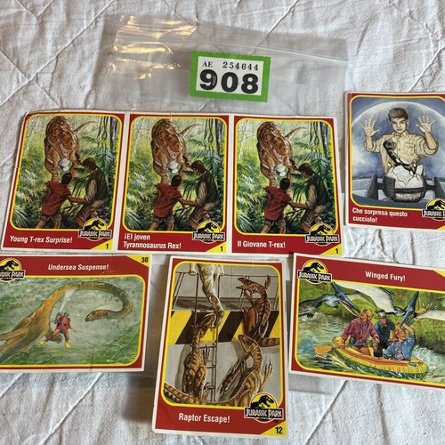 Kenner Jurassic Park Surprise Trading Cards 7 Stück Nr. 1, 9, 12, 21, 30 sehr guter Zustand AE908