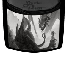 Grayscale Mountains Dragon Roaring Hood Truck Wrap Vinyl Car Graphic Decal