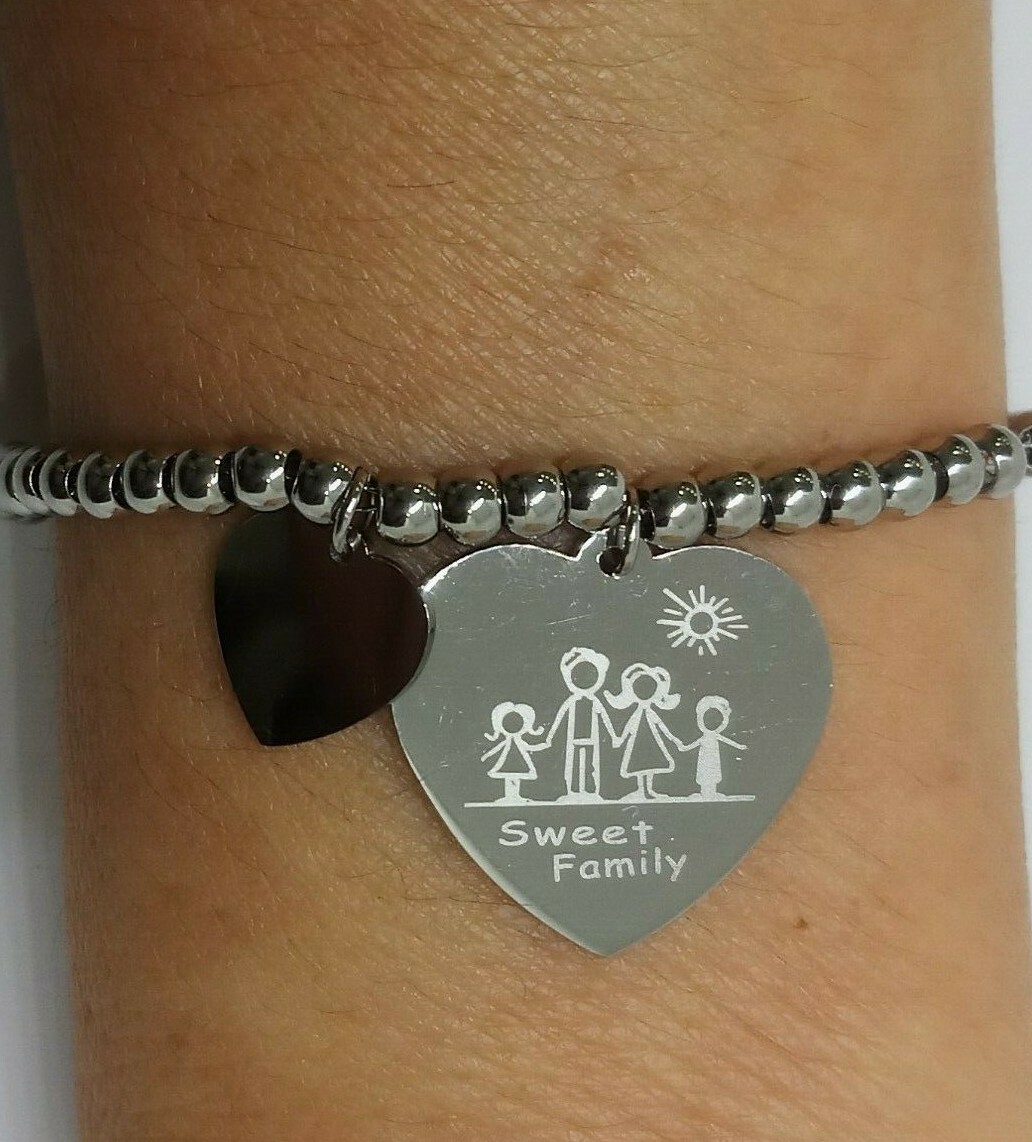 Bracciale Famiglia Donna O Unisex In Acciaio Inox - Personalizzabile Con Charm, Incisione 'My Family' - Regalo Per Genitori - 4