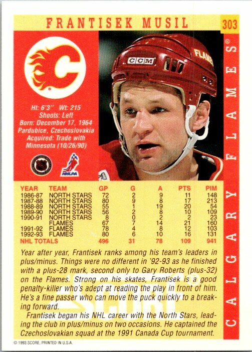 Frantisek Musil Calgary Flames Hand Signed 1993-94Score Hockey