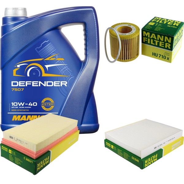 MANN-FILTER Inspektionspaket 5L Mannol Defender 10W-40 FüR Vw Polo 1.2 12V Seat-image