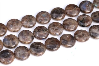 12MM Gray Labradorite Flat Round Button Grade AB Natural Loose Beads 15.5''