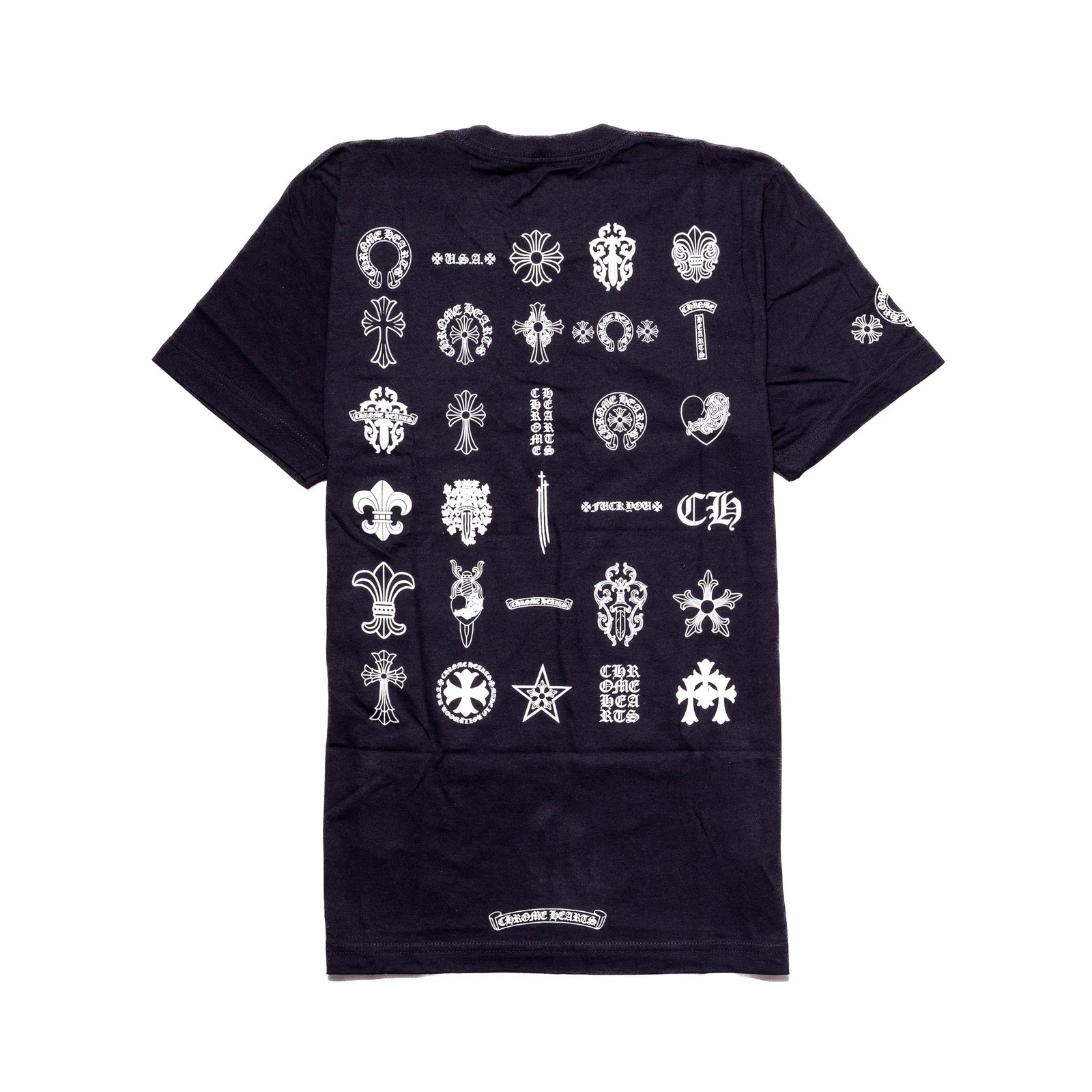 CHROME HEARTS T shirt nera con logo cromato cuori sfumato