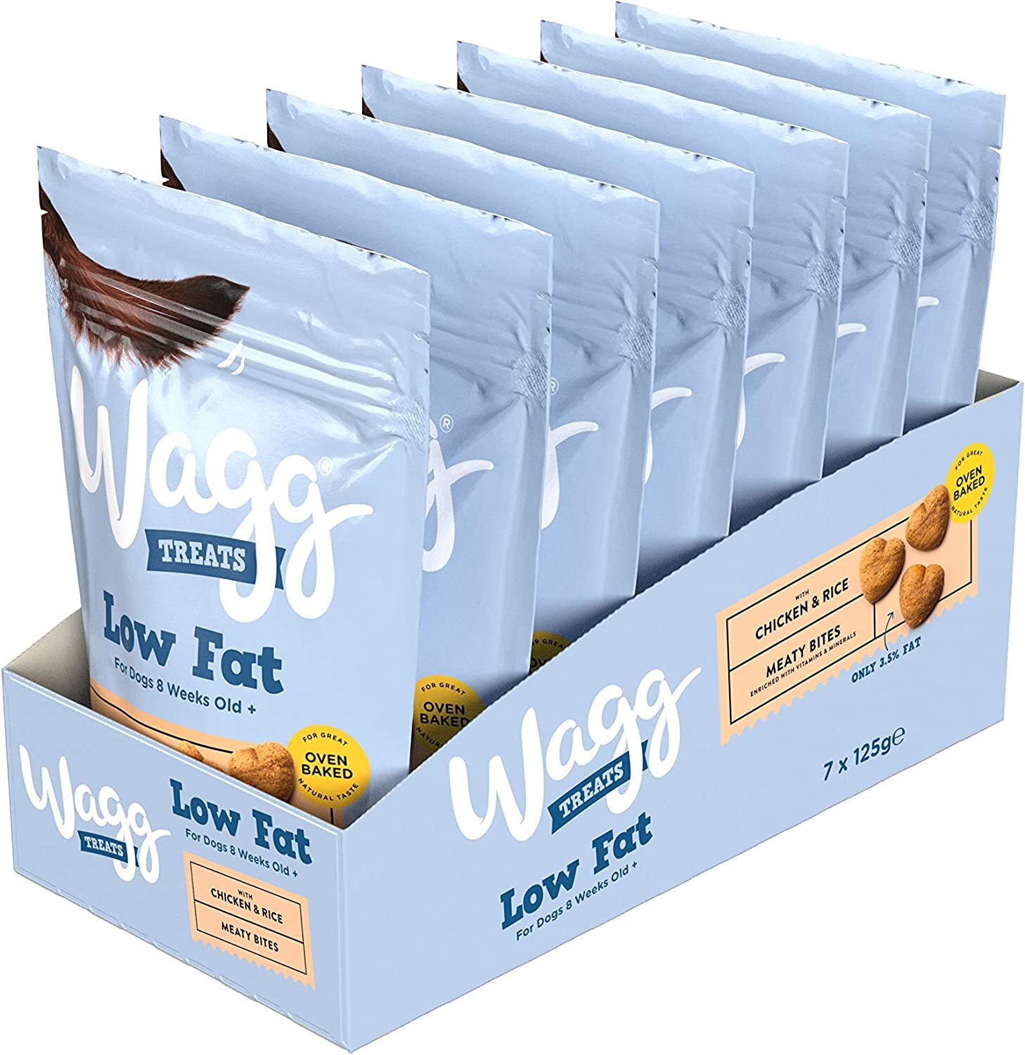 Wagg Delicious Low Fat Meaty Chicken Dog Treats 7 X 125 G 8 Weeks for