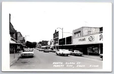 Forest City IA Super Value~Maid-Rite~Pingkney~Reuben's~1960s Ford Mustang~RPPC