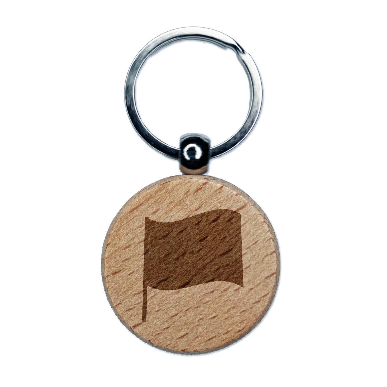 Waving Flag Solid Engraved Wood Round Keychain Tag Charm
