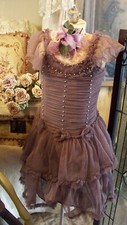 Jeanne d' arc Living Girls Mauve 2 tier Tulle Dress with Pearl Rosette Trim Med